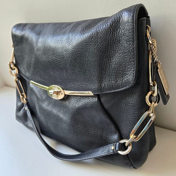 Coach Madison Shoulder Flap Bag Black Pebbled Leather Envelope Purse Handbag EUC - Picture 7 of 15